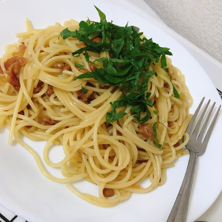 納豆と大葉の和風パスタ レシピ 作り方 By Cooking Mama0419 楽天レシピ